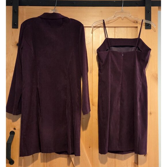 Michael Taylor Sz 10 Wine  2 Piece Sleeveless Sheath Long Blazer Dress Set Mini - Picture 2 of 16